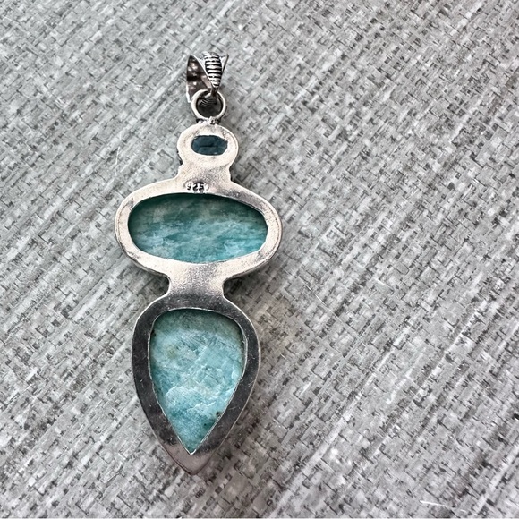Pendant Amazoite And Aquamarine 3 Large Gemstones Stones Silver Tone Gift 3331 - Picture 2 of 7